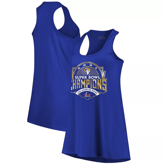 Women's Majestic Threads Royal Los Angeles Rams Super Bowl LVI Champions Luxe Racerback Tank Top, Size: Small, Blue