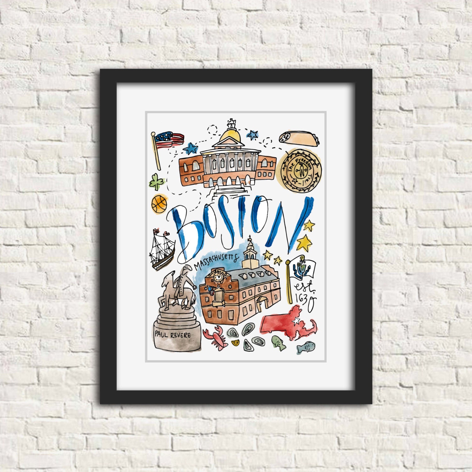 Boston, Ma Print 8x10 Massachusetts // Shamrock Cannoli The Freedom Trail Paul Revere Statue Flag Of Mass., Beacon Hall Old State House