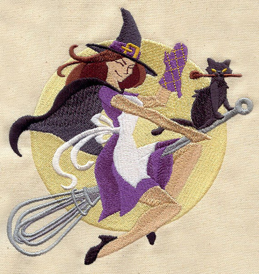 Kitchen Witch Embroidered Towel Flour Sack Hand Tea Bathroom Dish Good Luck Embroidery