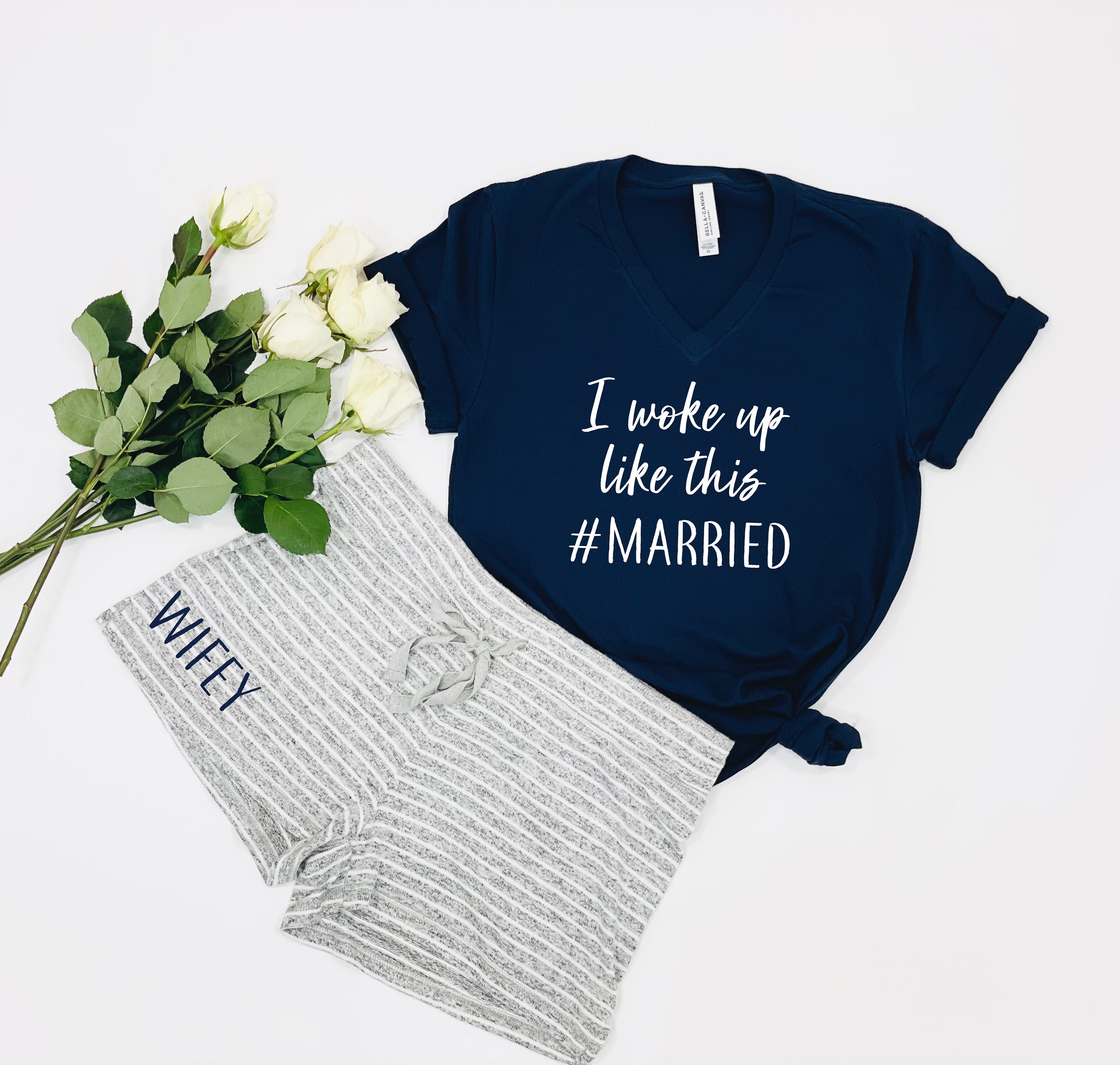 I Woke Up Like This, Bridal Pjs, Gift Set, Custom Bride Gift, Sleepwear, Mrs Shirt, Wedding For