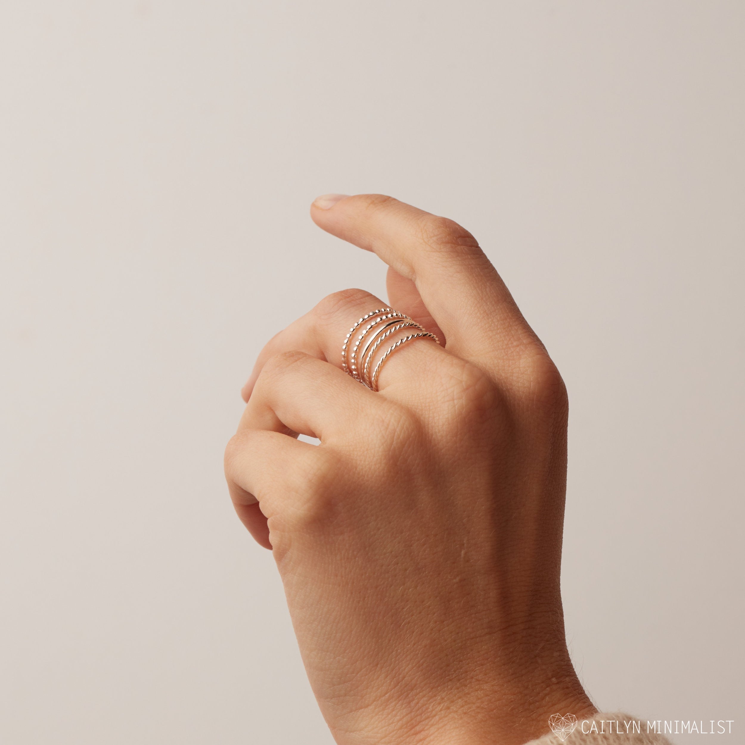stacking Ring Set Ultra Thin Rings Twist Ring, Dainty Beaded Midi Minimalist Mixed Rm54