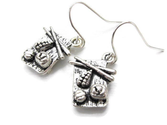 Sushi 925 Silver Earring, Vegetable | Seafood Tempura Cucumber California Spring Spicy Hand Rolled Sushi, 3D Japanese Cuisine Gift