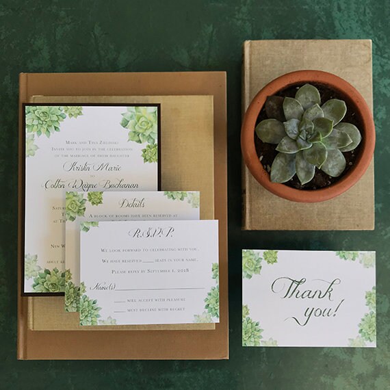 Succulent Wedding Invitation Preliminary Design Listing Simple