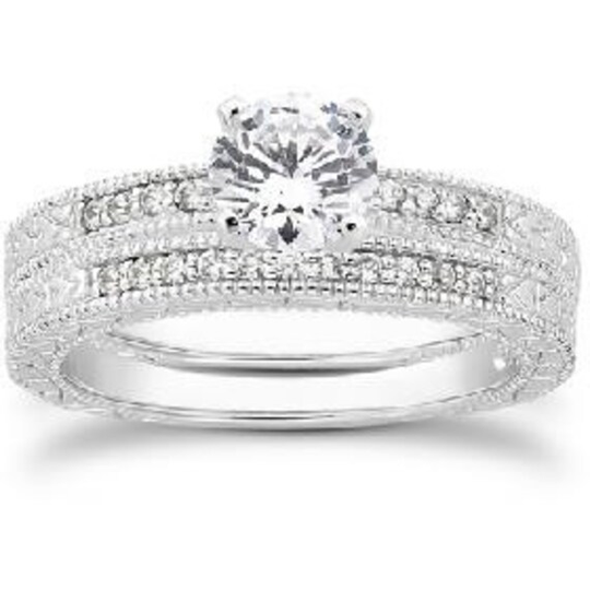 Antique Diamond Engagement Wedding Ring Set .55Ct 14K White | Sizes 4-9