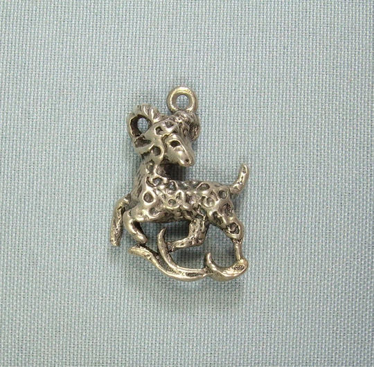 835 Silver Aries Or Capricorn Charm Pendant-Vintage Almost Sterling-Zodiac Horoscope-Year Of The Goat Ram-Heavy 3D Dimensional Two-Sided
