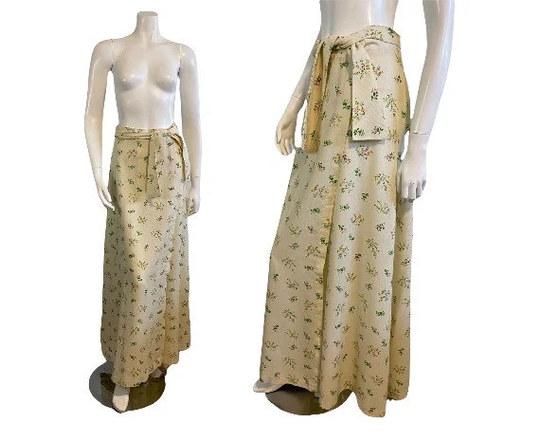 Vintage Maxi Floral Wrap Skirt/1970S Medium