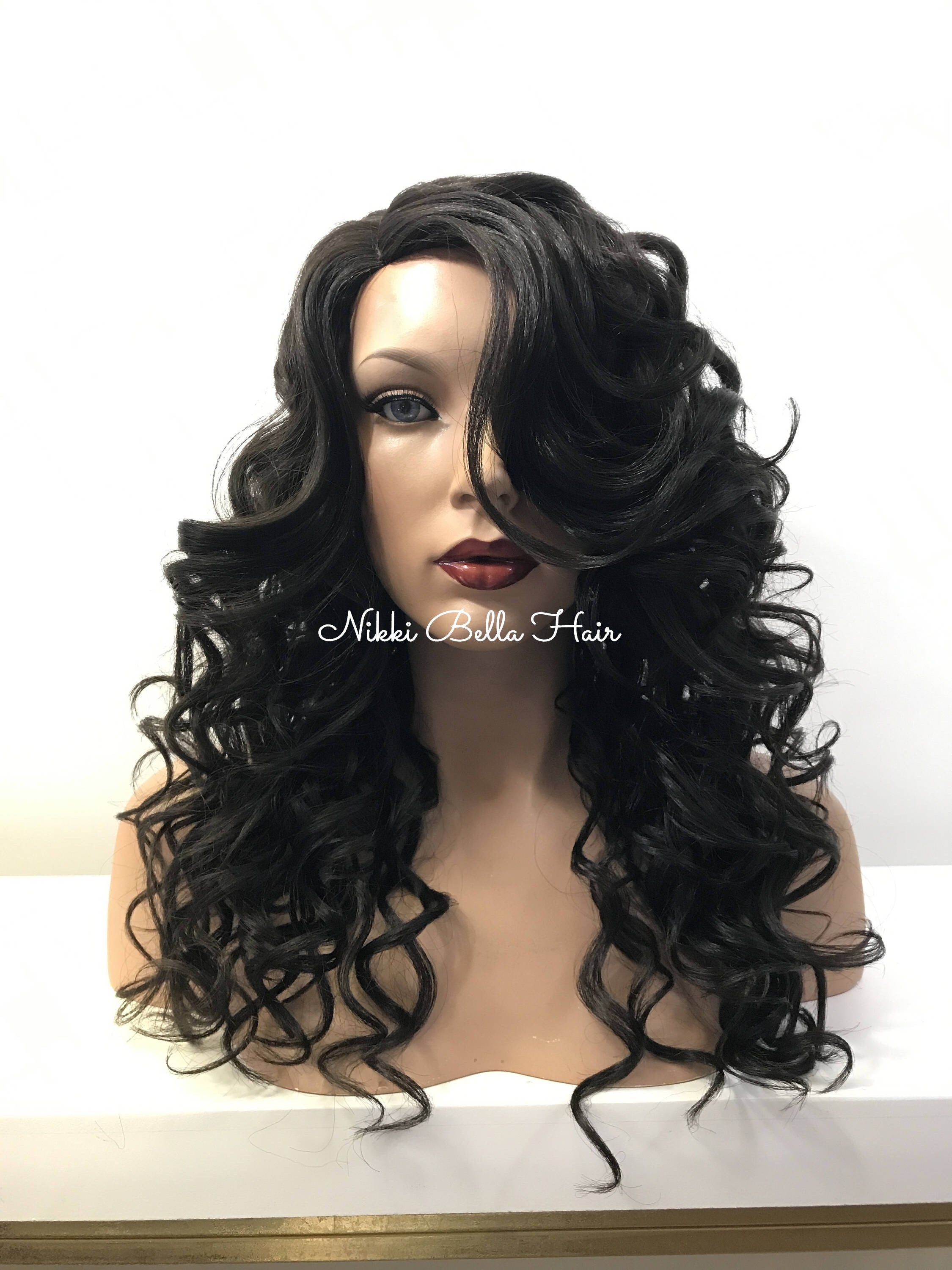 Brown Curls Human Hair Blend Full Wig 12'