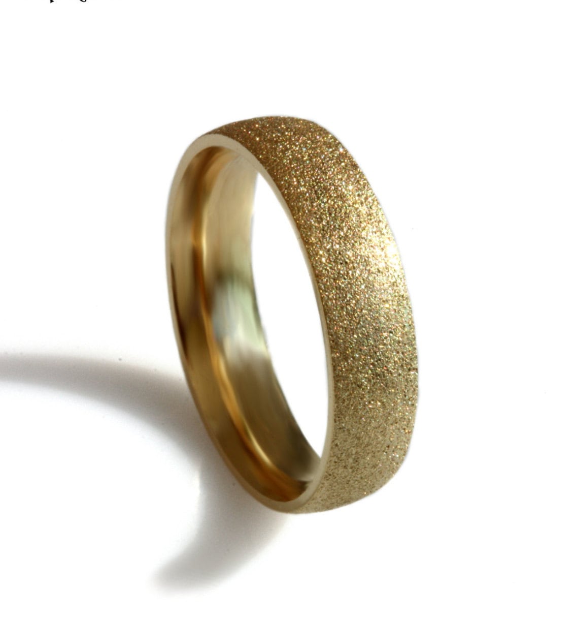 Classic Sand Texture 14K Gold Wedding Band, Comfort Fit Man Ring, Blasted Finish, Simple Shiny Textured Women Band