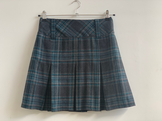 Vintage Wool Blend Grey Blue Tartan Plaid Skirt Size S - Low Waist