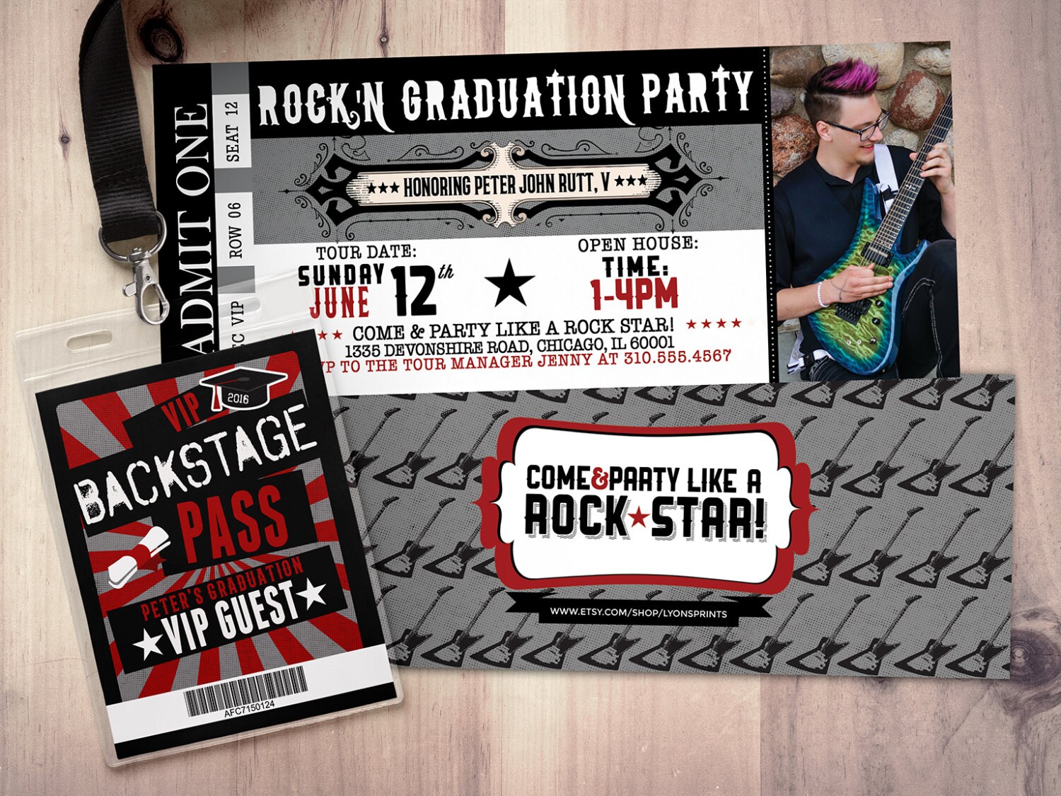 Concert Ticket, Graduation Party Invitation, Rockstar Birthday Invitation - -Prom Vip Pass, Ticket Rock Star