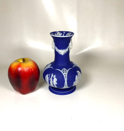 19Th Century Wedgwood Cobalt Blue Dipped Jasperware Vase With Ram
