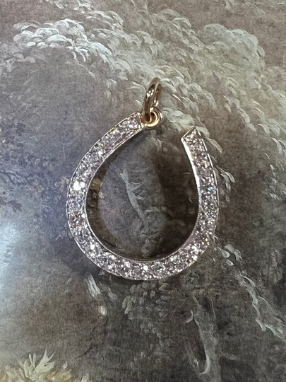 Antique Diamond Horseshoe Platinum Topped 14K Gold