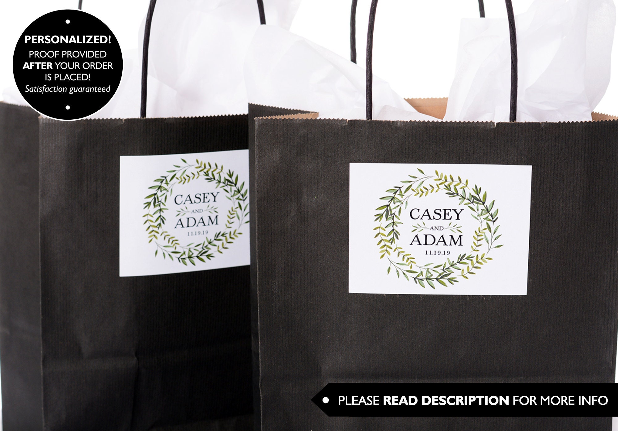 Wreath Wedding Stickers - Welcome Bag Box Thank You Custom Labels #wdib-224
