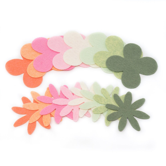 36 Julia Wool Blend Felt Die Cut Applique Flowers - Sorbet Colors