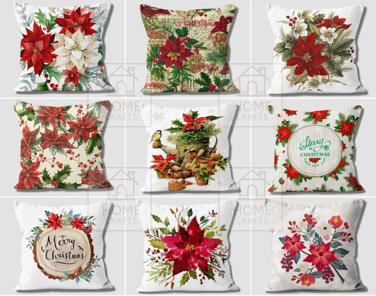 Red Floral Pillow Covers, Flower Style Case, Noel Throw Pillow, Merry Christmas Decorative Cushion Cases, New Year Home Decor