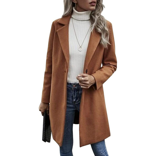 Women's Mid-Length Slim Fit Wool Blend Coat Windproof Trench Coat - brown, Large