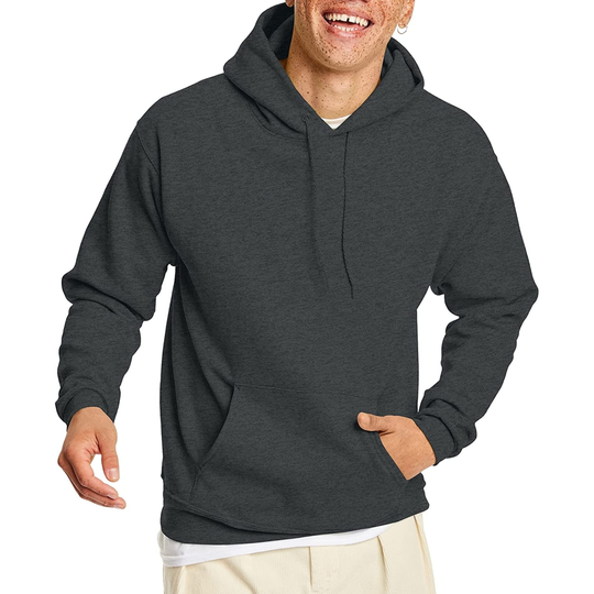 Hanes Men's Sweatshirt, EcoSmart Fleece Hoodie, Cotton-Blend Fleece Hooded Sweatshirt, Plush Fleece Pullover Hoodie - charcoal heather, large