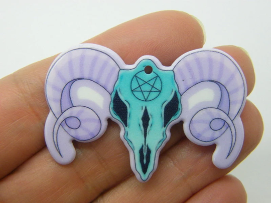 2 Ram Skull Pentagram Pendants Acrylic Hc993