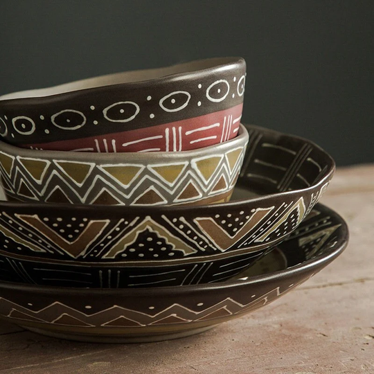 Exotic Handmade Stoneware Dinnerware | Large Capacity Dinner Serving Plates & Bowls Aesthetic Tableware