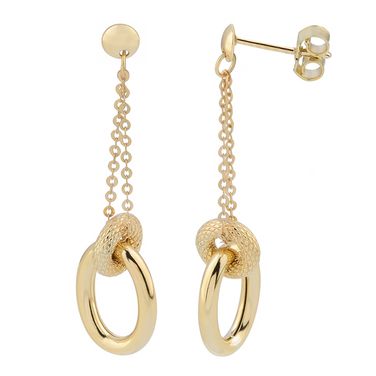 10K Yellow Gold Doughnut & Oval Dangle Earrings