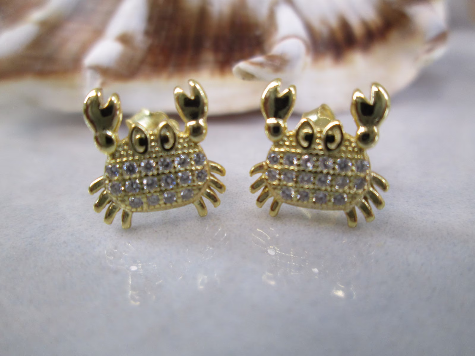 14Kt. Gold Over Sterling Crab Pave' Stud Earrings>Simulated Diamonds>925 Studs, 14Kt.earrings, 925 Crab Earring, Children's Earrings, Gold Studs