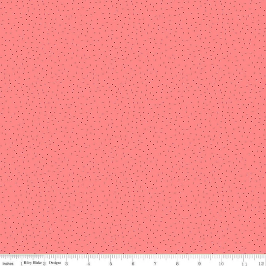 Tiny Coral Dots Fabric, Riley Blake Enchanted Meadow C11557 Coral, Dot Quilt Fabric By The Yard, 100% Cotton Blender