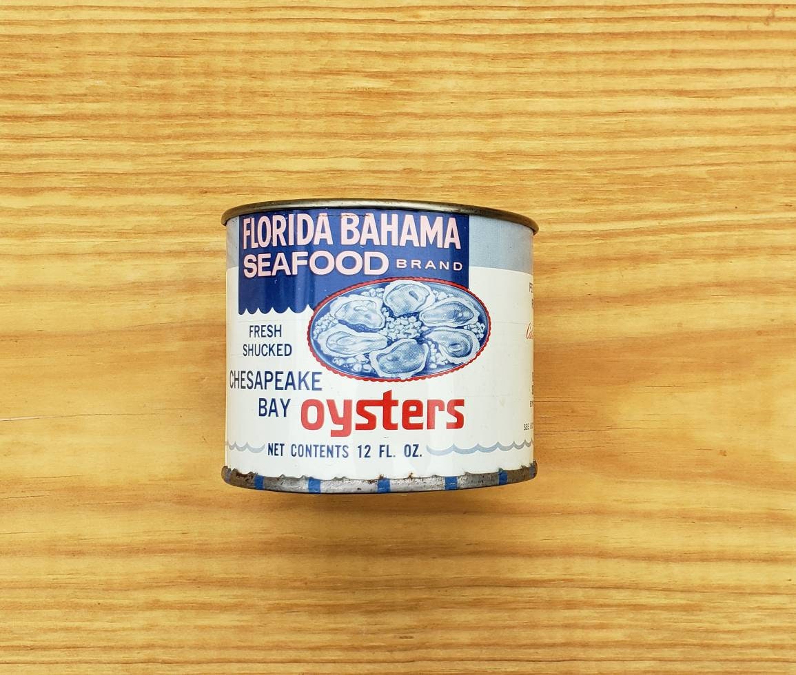 Vintage Oyster Tin Florida Bahama Seafood Brand 12 Ounce Can - Beach Decor