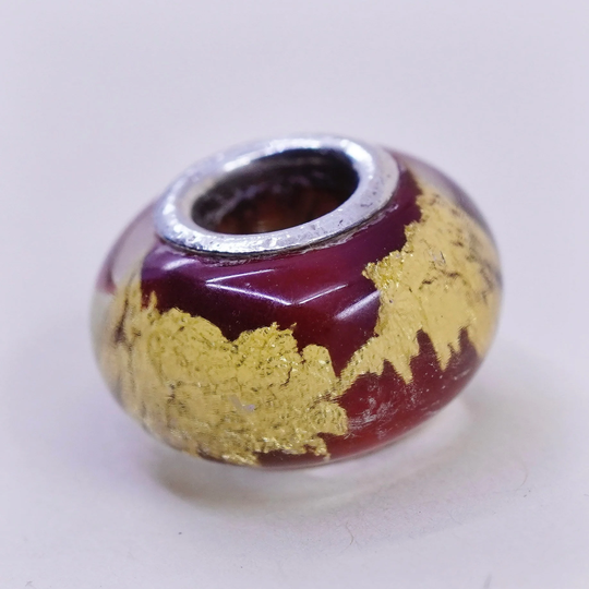 Vintage Sterling 925 Silver Handmade Murano Glass Bead Charm, Stamped