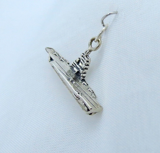 Navy Aircraft Carrier Ship 3D Sterling Silver Charm