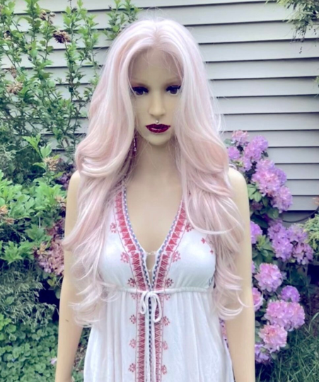 Long Wavy Rose/613 Human Hair Blend Front Lace Daily Wig./Cosplay Party