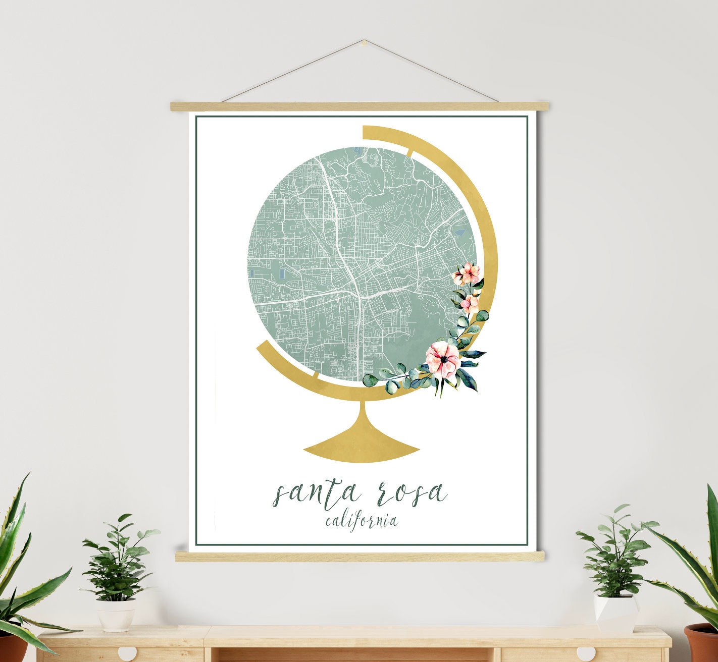 Santa Rosa California Globe Street Map | Hanging Canvas Of Printed Marketplace