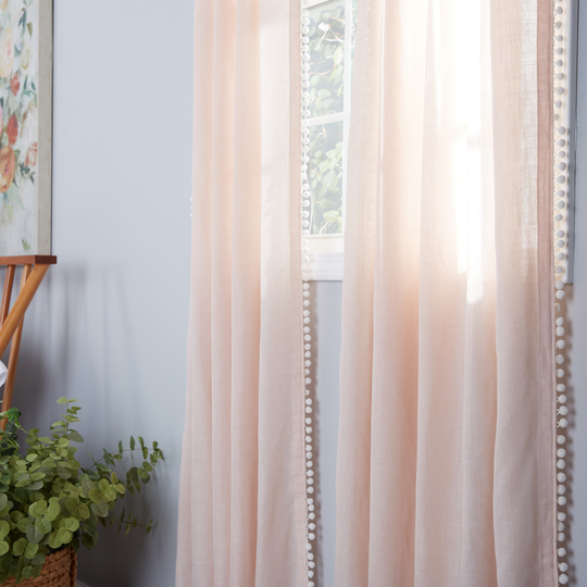 allen + roth 95-in Blush Polyester Blend Light Filtering Back Tab Single Curtain Panel in Pink | X854.08195ZBG