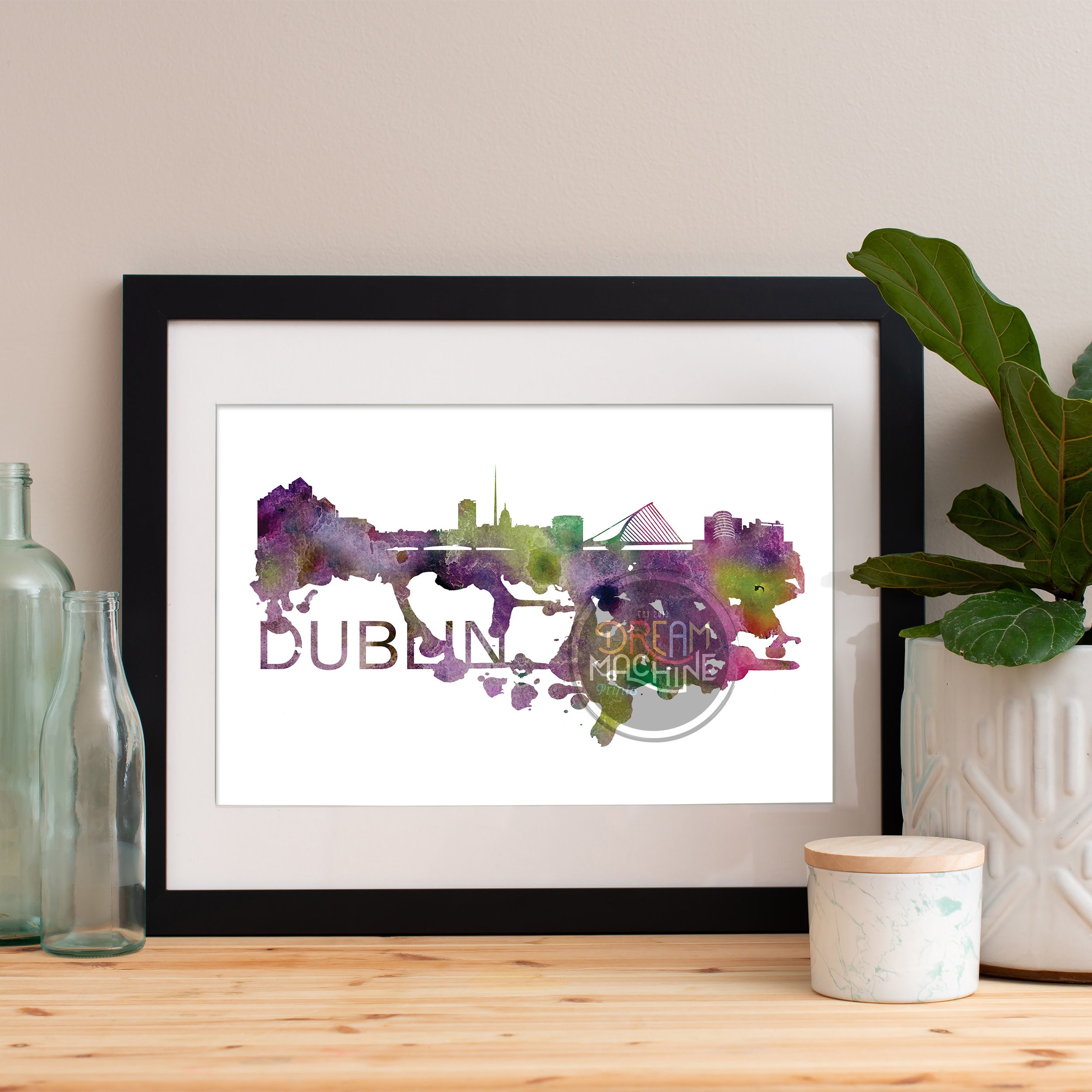 Dublin Watercolor Skyline, Art, Poster, Print, Map, Wall Ireland Art