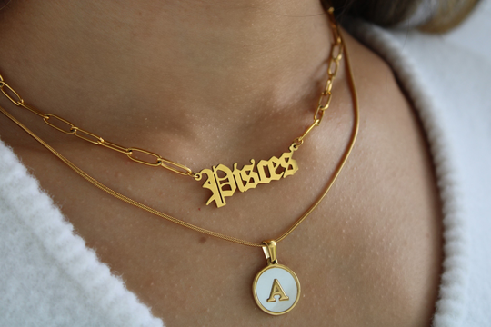 Constellation Zodiac Old English Letter Name Necklace Vintage Horoscope Gothic Waterproof Jewelry Birthday Gift For Mom