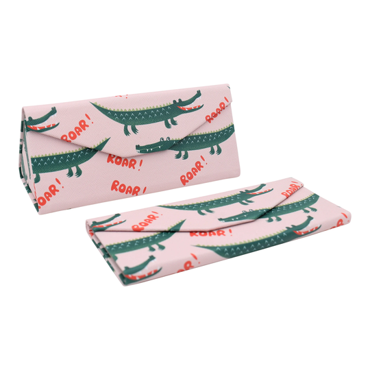 Cute Animal Glasses Case - Eco Leather Magnetic Folding Hard For Sunglasses, Eyeglasses, Reading Crocodile