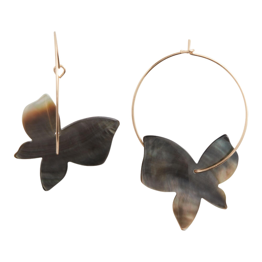 Gold Metal And Mother Of Pearl Butterfly Hoop Earrings by World Market