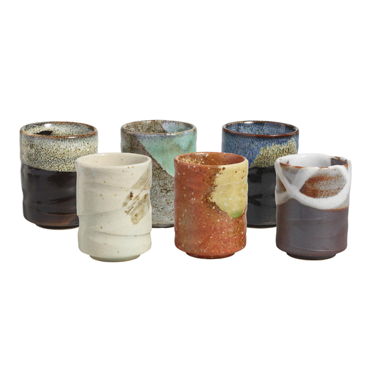 Multicolor Reactive Glaze Japanese Artisan Teacups Set Of 6: Multi/Natural - Stoneware by World Market
