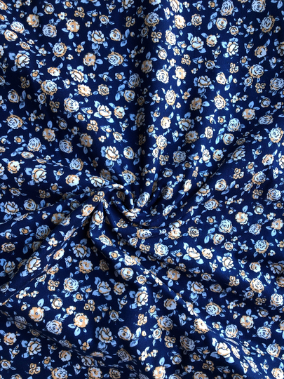 Double Brushed Mustard Flowers On Navy 58/60" Wide Fabric By The Yard/Half Yard