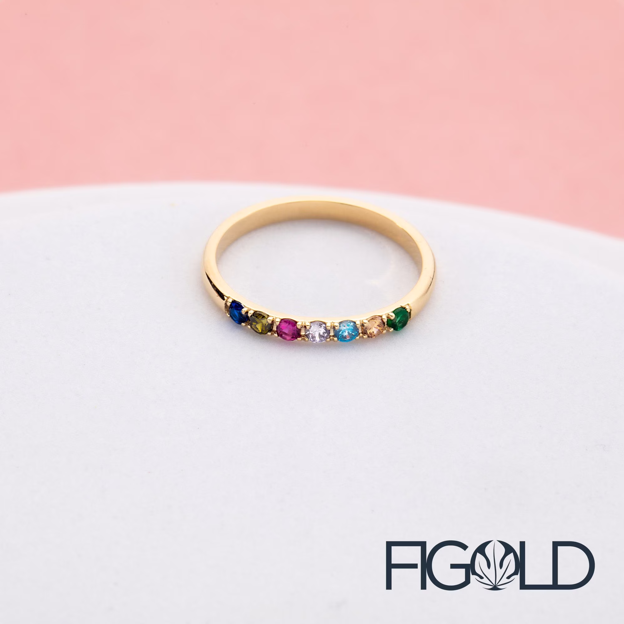 14K Solid Gold Birthstone Ring, Personalized Dainty Band, Custom Gifts For Mothers, Mother's Day Gift