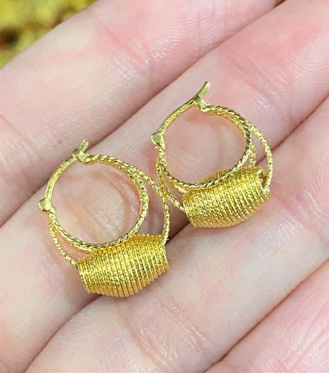 Vintage 610 15K Solid Yellow Gold Hoop Earrings 15mm