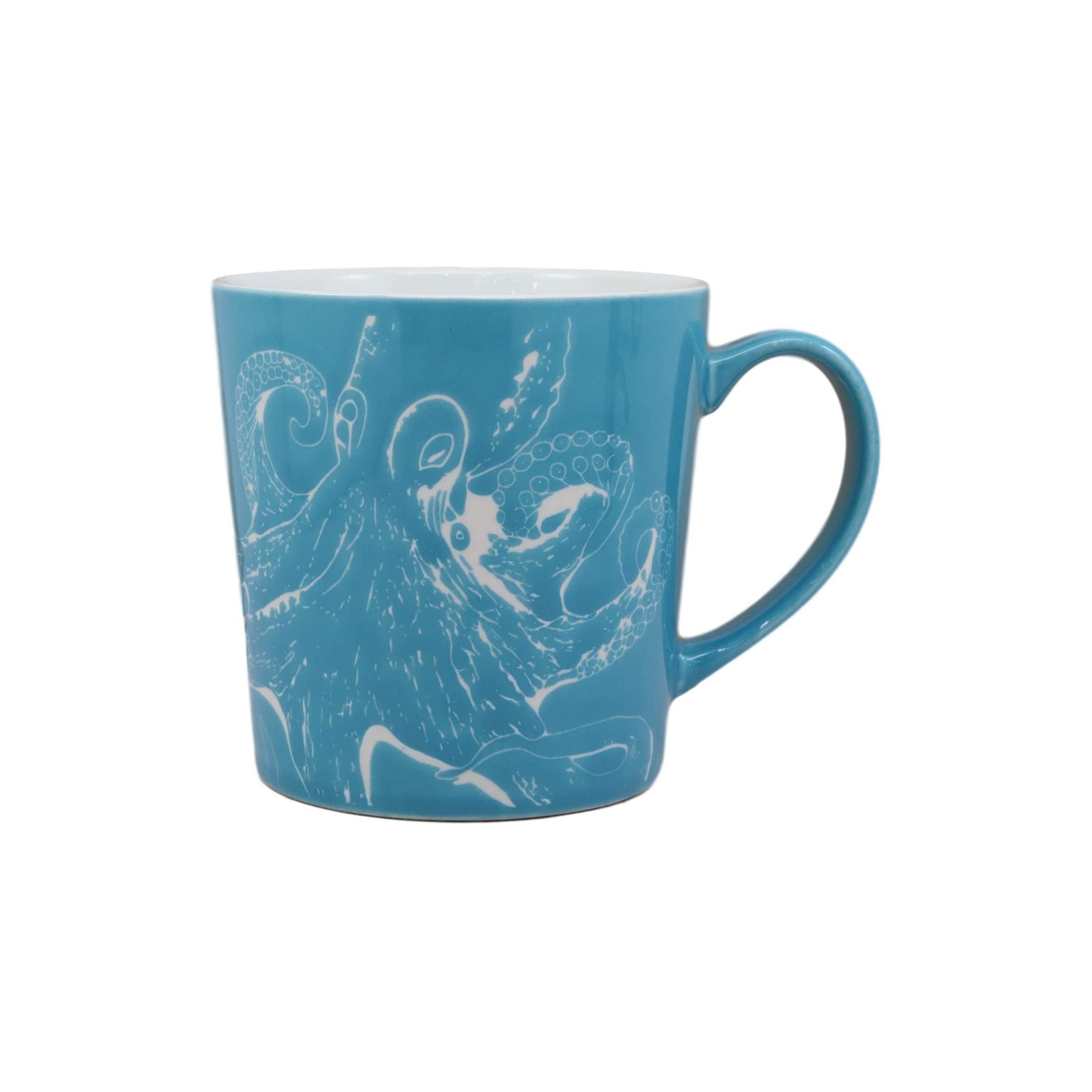 Octopus Blue Mug Nautical Ocean Ceramic Stoneware Gift Coffee Tea Beach House Surfer Fisher Seafood Restaurant Boat Boho Decor Artsy