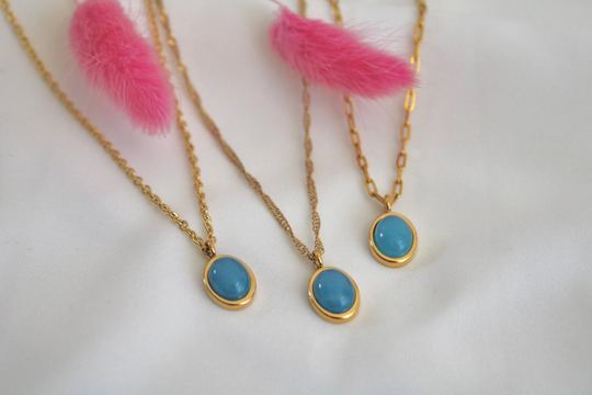 18K Gold Aquamarine Gemstone Necklace, Blue Natural Stone Waterproof Gift For Her
