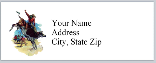 30 Personal Address Labels Western Cowboy At Rodeo On Bucking Bull | P 102