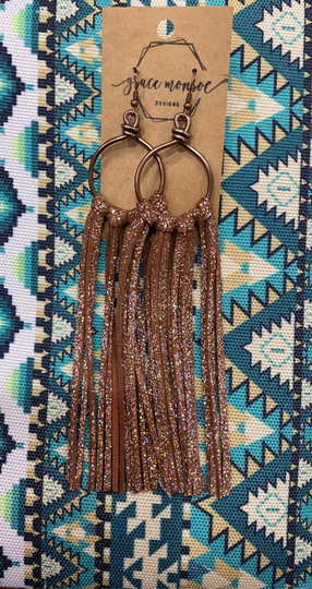 Iridescent Shimmer Fringe Earrings, Brown Holiday Gift, Trending Boho Chic, Cowgirl Long Fringe, Rodeo