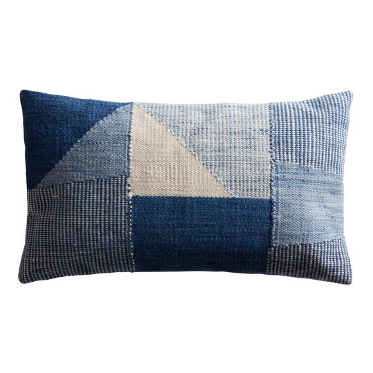 Blue Patchwork Indoor Outdoor Patio Lumbar Pillow by World Market