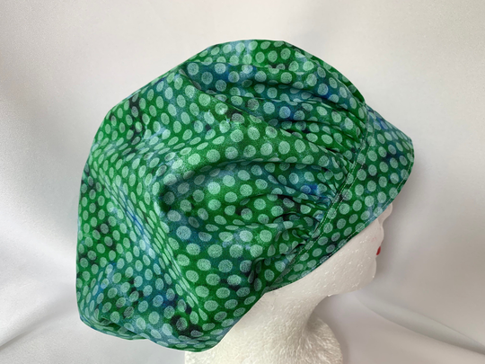Scrub Hat Bouffant Style Blended Blue & Green With Dots