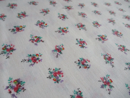 Vintage Fabric Cotton Polyester Blend White Small Print Floral 45 Inches Wide