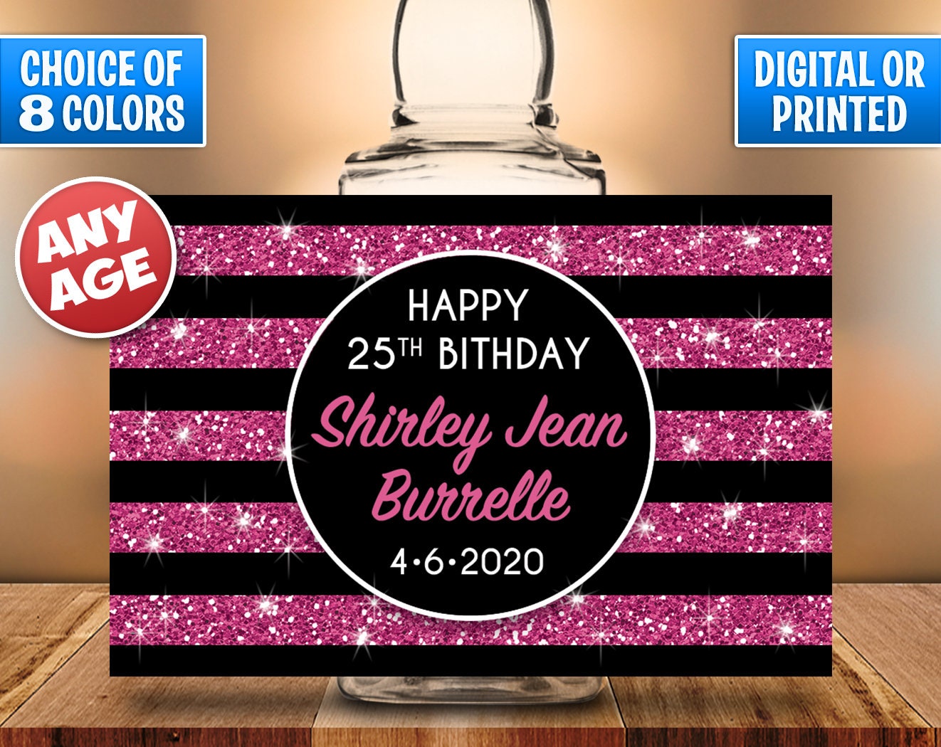 Mini Liquor Bottle Labels, Bottles, Faux Glitter, Birthday Party Favor, Take A Shot