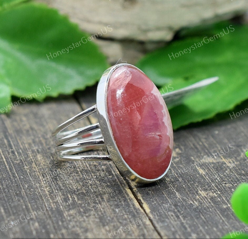 Rhodochrosite Ring 7.5 Us Silver Ring, Handmade Statement Mothers Daygifts, Rings For Women, Costume Jewelry #ja 12 Body