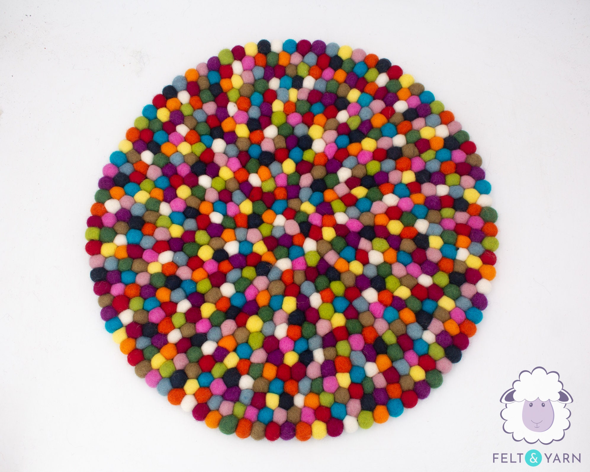 40cm Multicolor Wool Felt Ball Rug Round, Rectangular Carpet To Decor Room Mats Fair Trade & Handmade